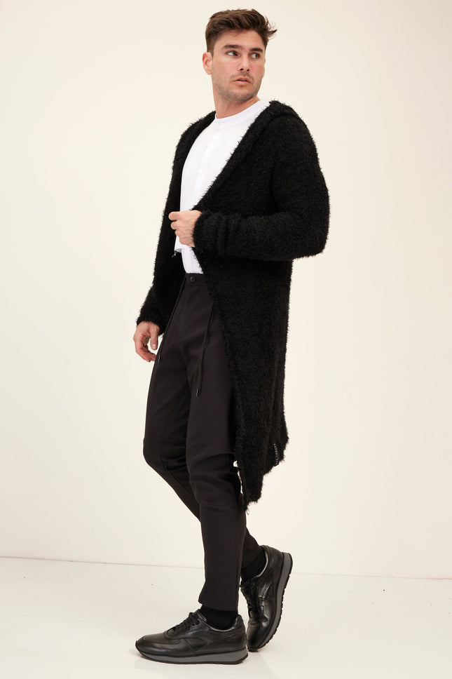 Men's Fuzzy Long Cardigan - Black | Ron Tomson