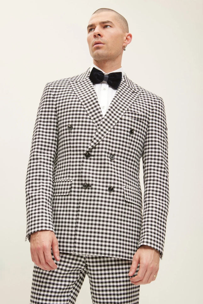 Men's Double-Breasted Houndstooth Suit - Breasted Houndstooth Suit With Matching Pants | Ron Tomson