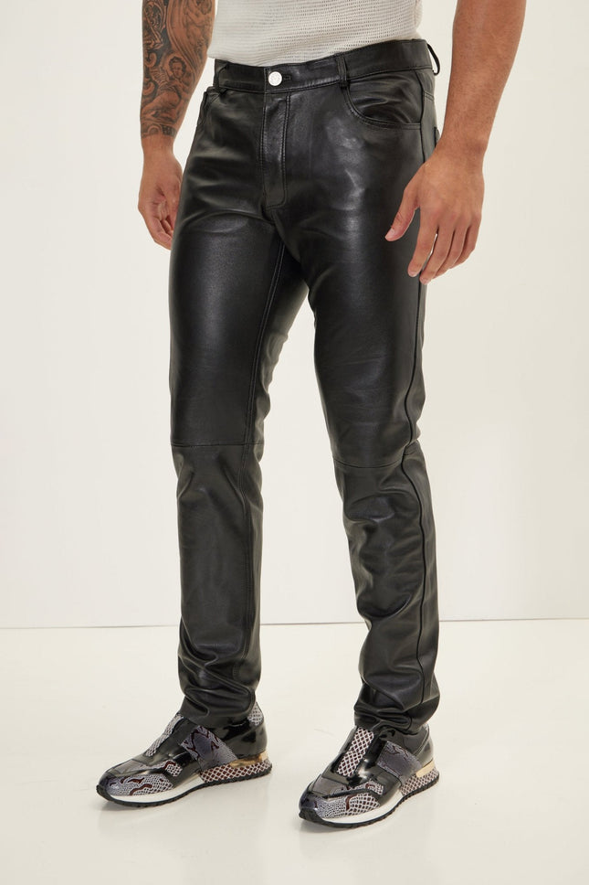 Men's Lambskin Leather Pants - Black | Ron Tomson