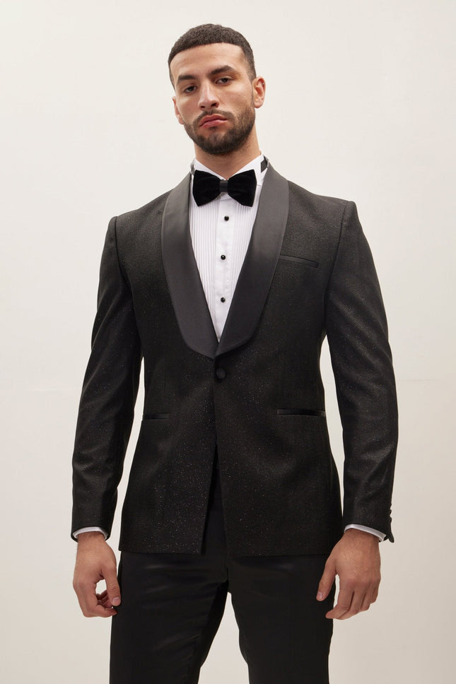 Men's Ludlow Shawl Lapel Glitter Tuxedo Jacket - Black | Ron Tomson