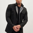 Men's Mandarin Collar Denim Blazer - Black | Ron Tomson