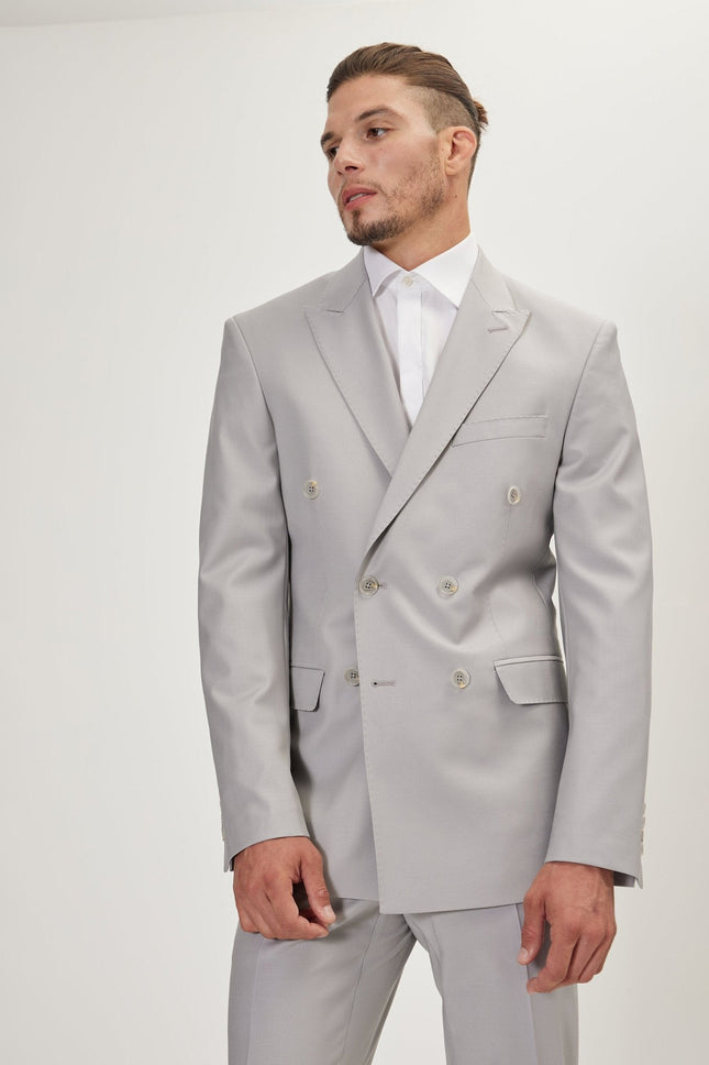 Men's Italian Super 120s Merino Wool Double-Breasted Suit - Smoke Grey | Ron Tomson