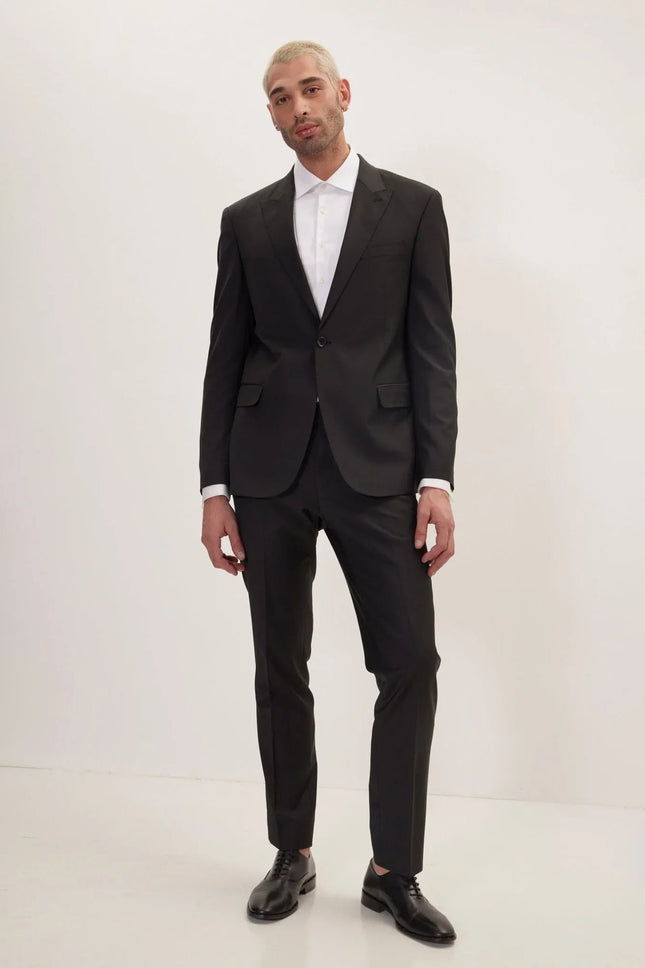 Men's Italian Super 120s Merino Wool Single-Breasted Suit - Jet Black | Ron Tomson
