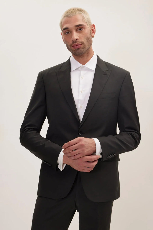 Men's Italian Super 120s Merino Wool Single-Breasted Suit - Jet Black | Ron Tomson