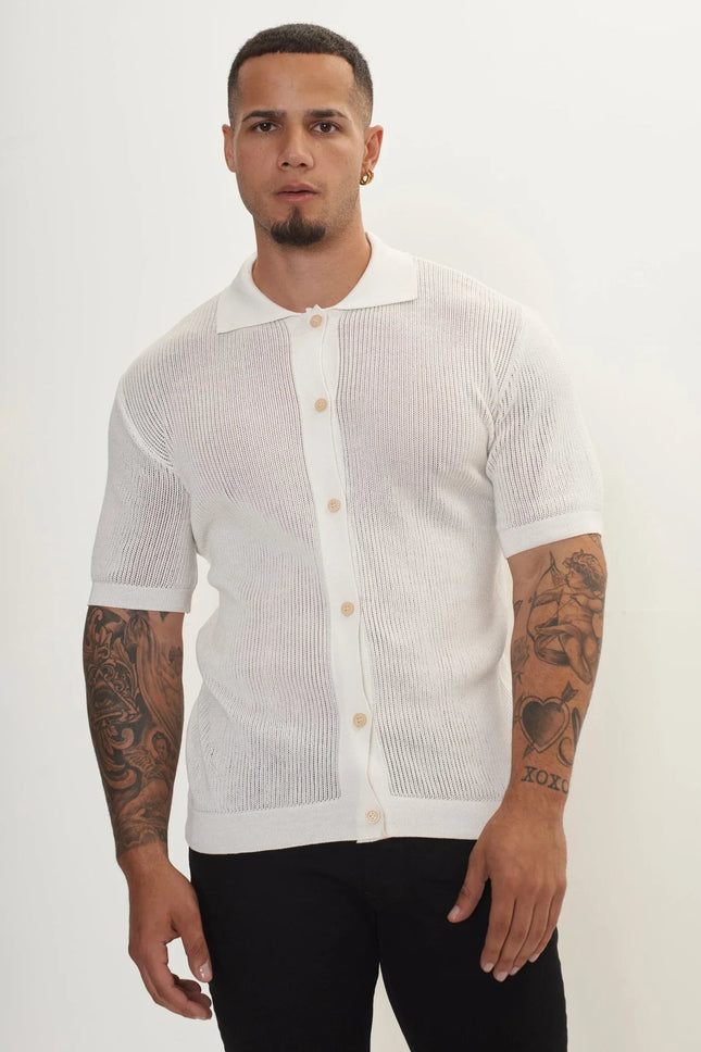 Men's Sheer Mesh Top - Off-White | Ron Tomson