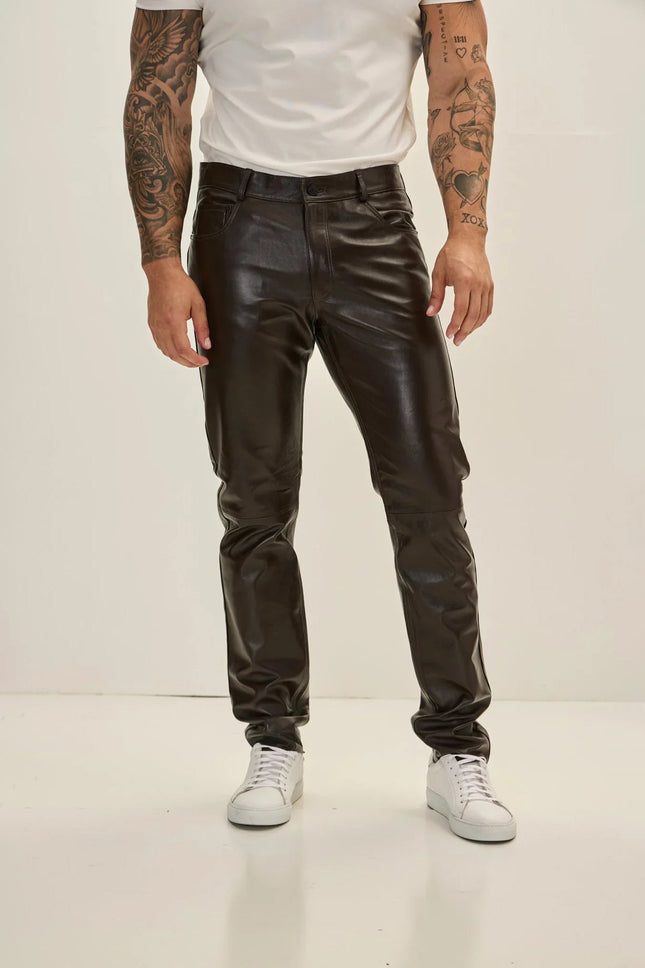 Men's Lambskin Leather Pants - Dark Brown | Ron Tomson