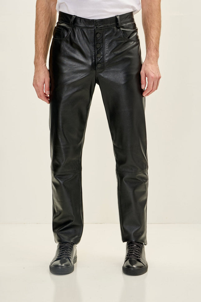 Men's Lambskin Leather Pants - Black | Ron Tomson