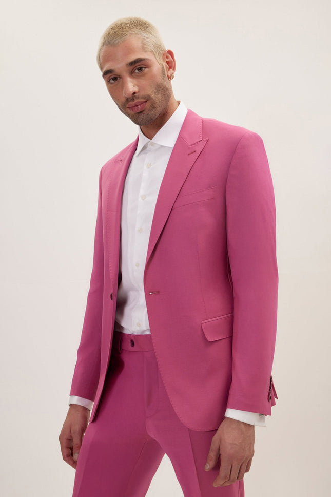 Men's Italian Super 120s Merino Wool Single-Breasted Suit - Raspberry Pinkish Red | Ron Tomson