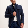 Men's Mandarin Collar Denim Blazer - Navy | Ron Tomson