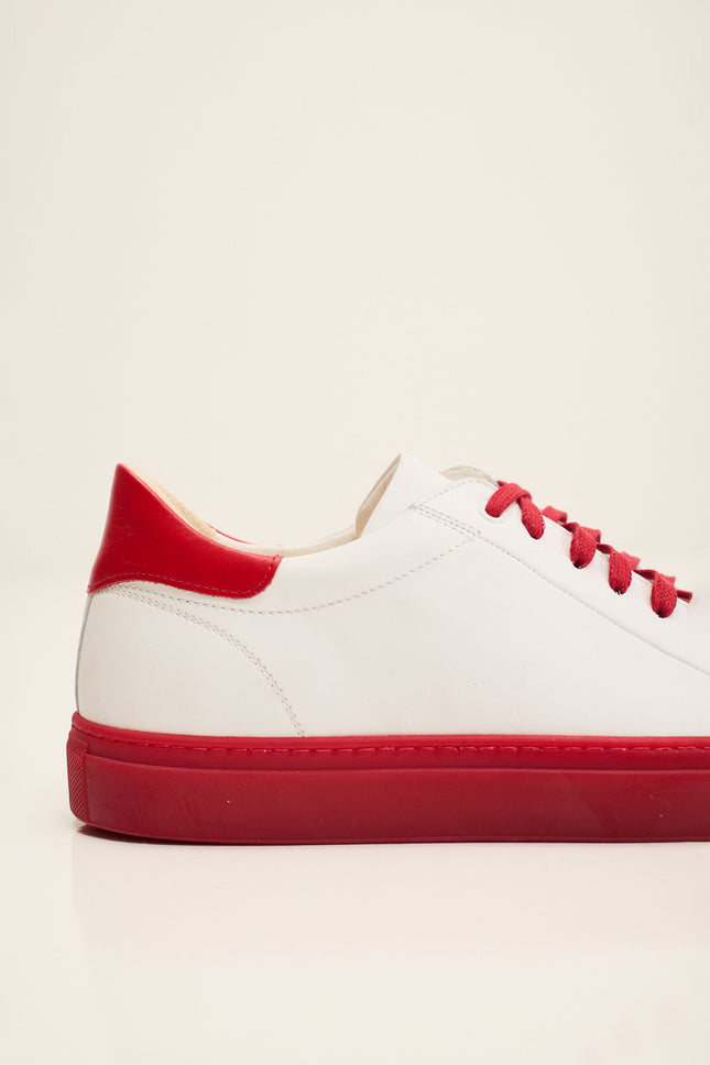 Men's Margom Sole Leather Court Sneaker - White Red | Ron Tomson