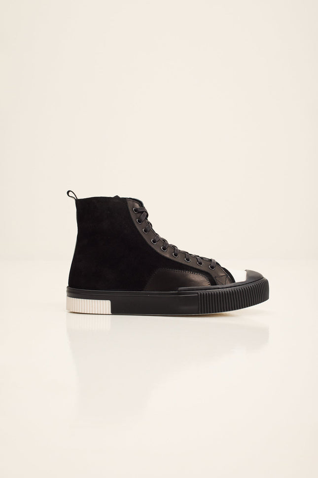 Men's Leather and Suede High-Top Sneaker - Black Suede | Ron Tomson