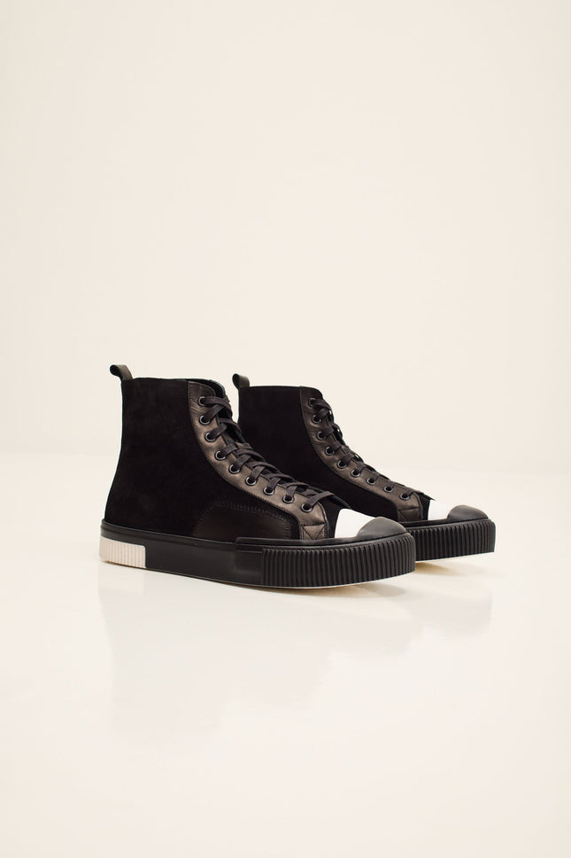 Men's Leather and Suede High-Top Sneaker - Black Suede | Ron Tomson