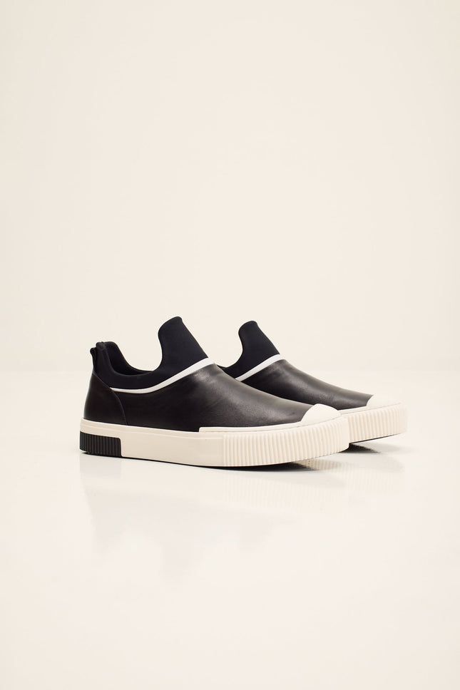 Men's Leather Skate Slip-On Sneaker - Black | Ron Tomson