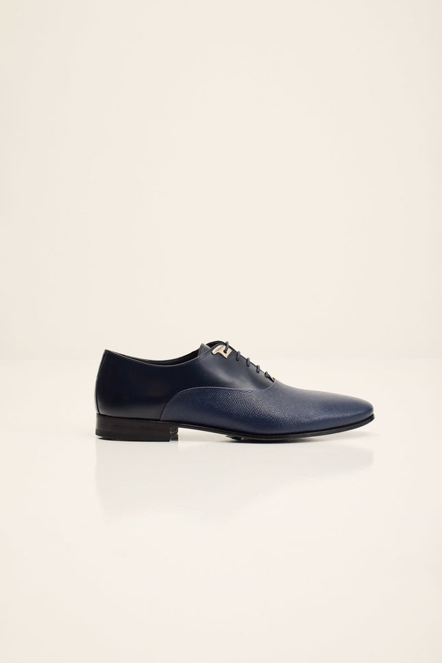 Men's Two Tone Plain Toe Leather Oxford - Navy | Ron Tomson