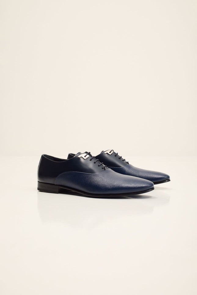 Men's Two Tone Plain Toe Leather Oxford - Navy | Ron Tomson