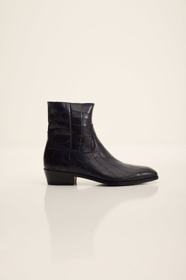 Men's Croc Embossed Leather Chelsea Boots - Navy | Ron Tomson