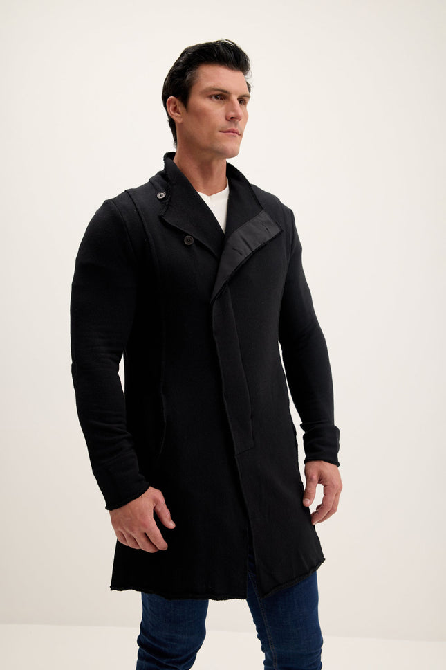Men's Long Shawl Collar Cardigan - Black | Ron Tomson