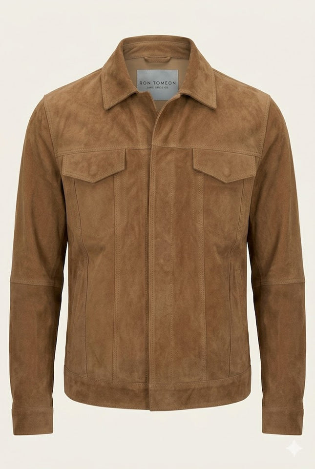Men's Lambskin Suede Shirt Jacket - Camel | Ron Tomson